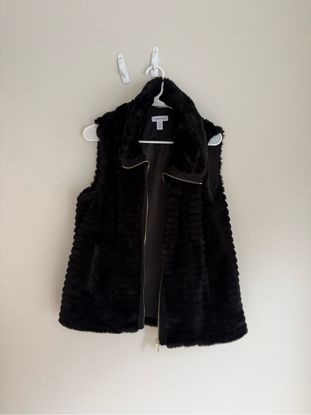 Calvin Klein Black Plush Faux-Fur Zip Vest